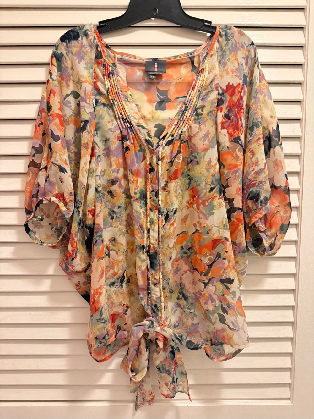 Buffalo David Bitton Multicolor Floral Tie-Front Blouse